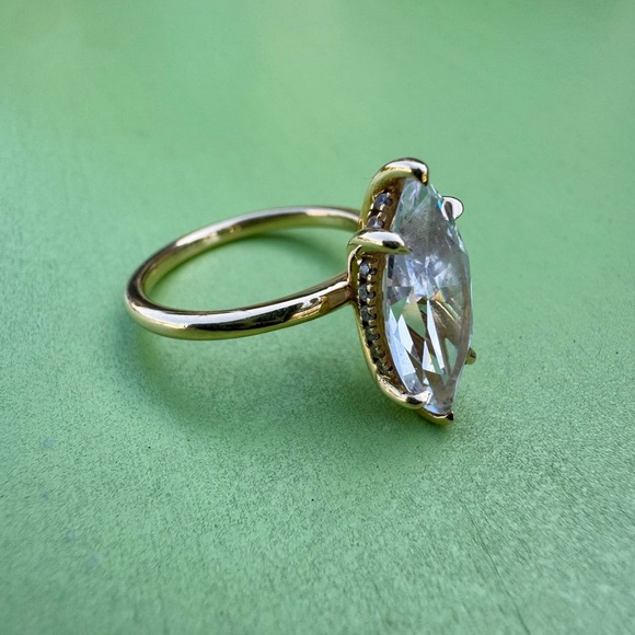 Solid 14k yellow gold Marquise CZ  Engagement ring halo under 3.53tcw Sz 5.5 - Picture 8 of 13